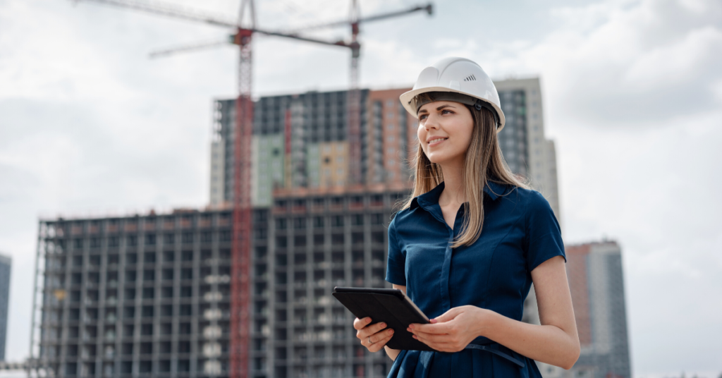 Woman engineer overlooking construction site